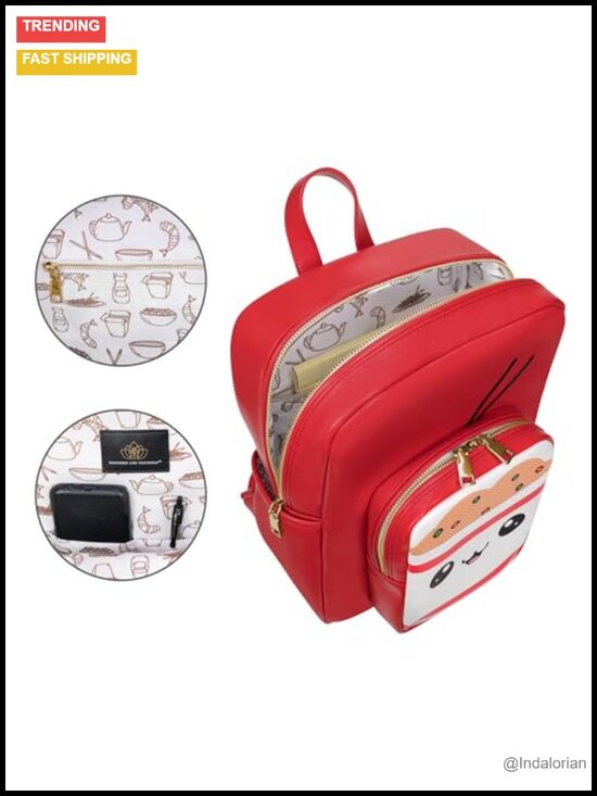 Kawaii Ramen Noodle Faux Leather Backpack Purse main image 6
